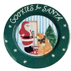 Cookies For Santa Hand Painted Ceramic‎ Plate, Woodland Quilt, 8"